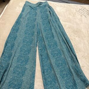 High-Rise Teal Patterned Wide-Leg Palazzo Pants
